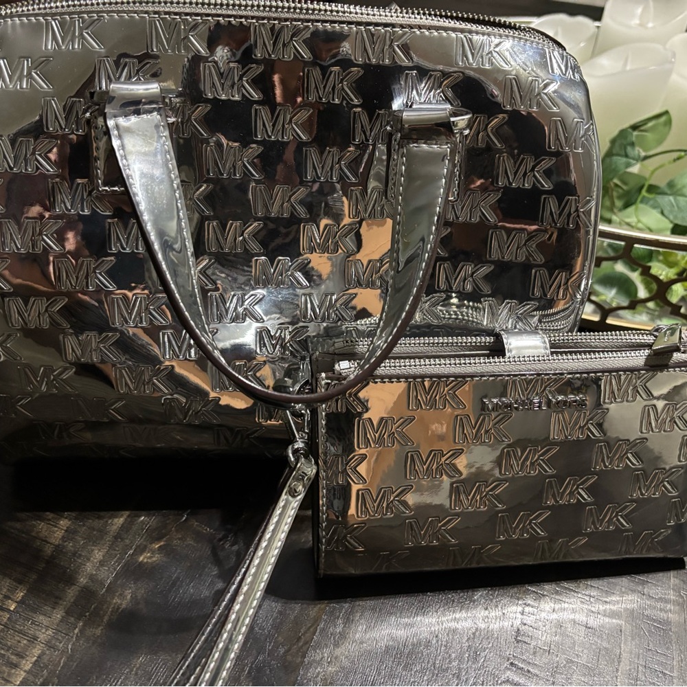 Michael Kors Silver Satchel Bag